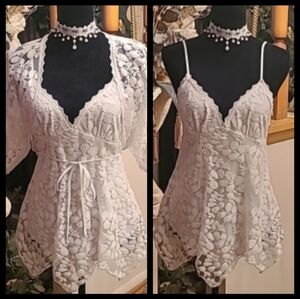 Boston Proper Lace & Netting Babydoll Sleepwear & Crop Jacket Set  Size: S
